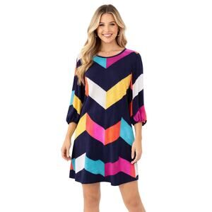 Glamour Farms Geometric Chevron Dress Multicolor 3/4 Sleeve Size L